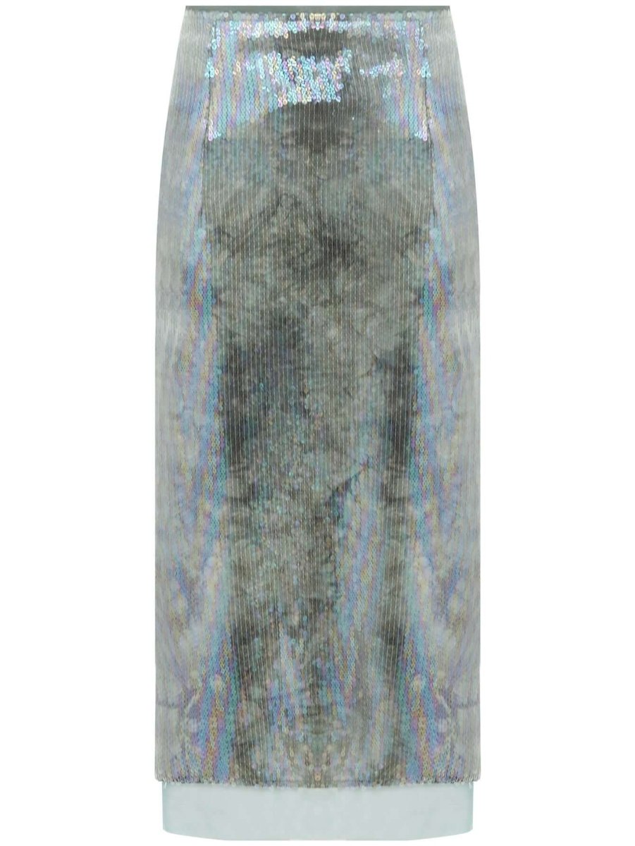 Light Mint Green Tie Dye Sequined Midi Skirt