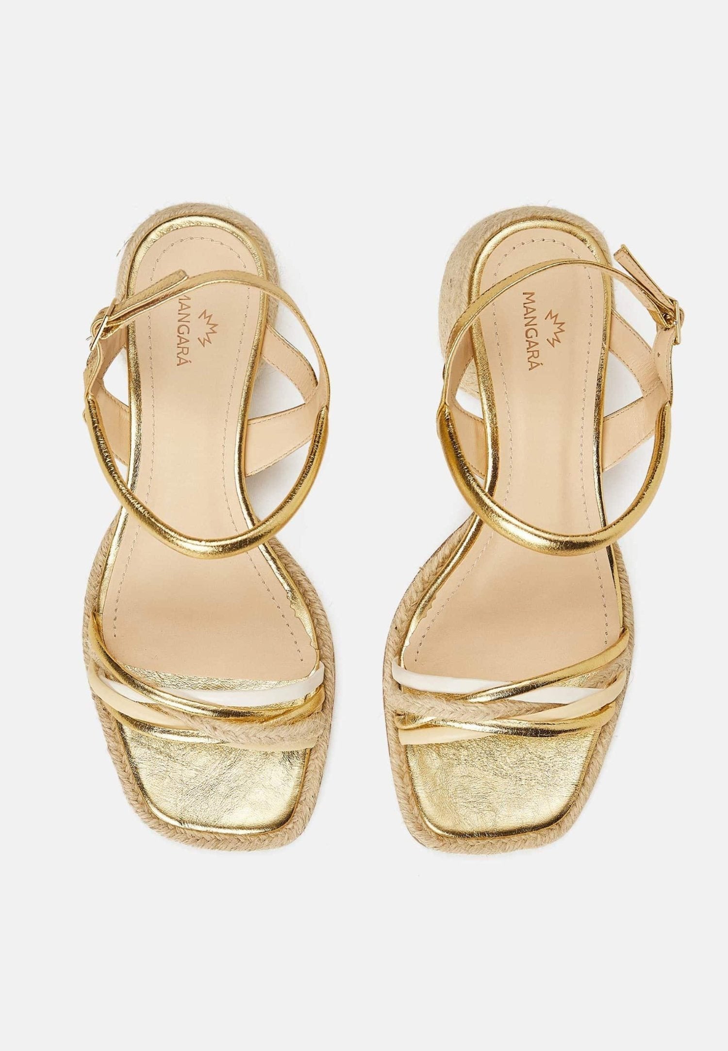 Gold Sandals with Natural Raffia Block Heel – Comfortable Women’s Summer Shoes