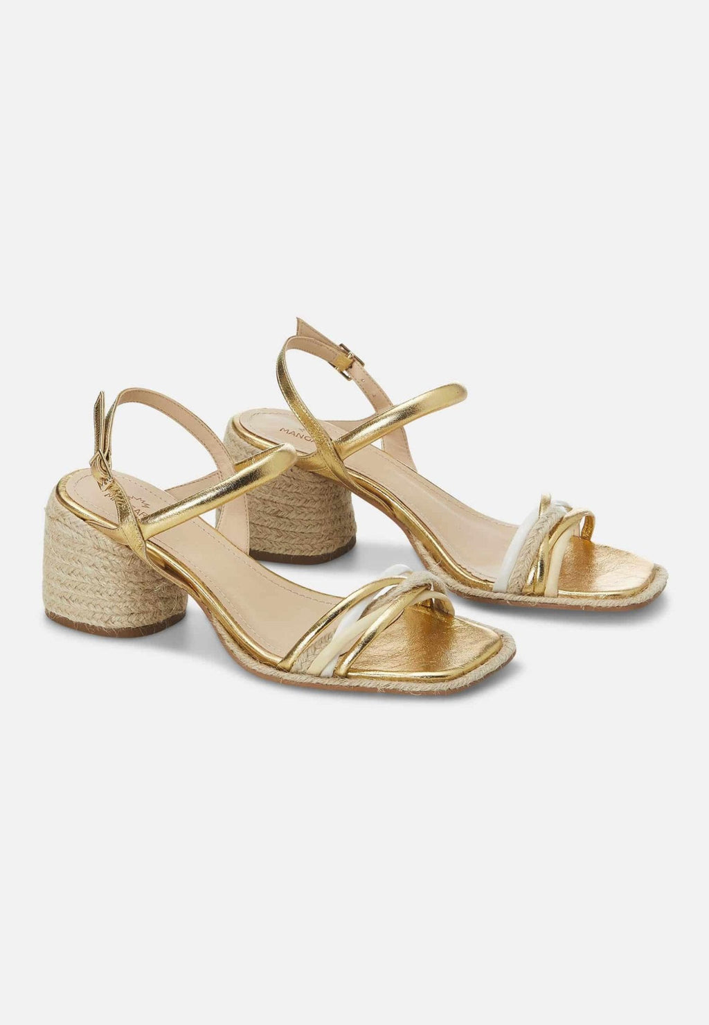 Gold Sandals with Natural Raffia Block Heel – Comfortable Women’s Summer Shoes