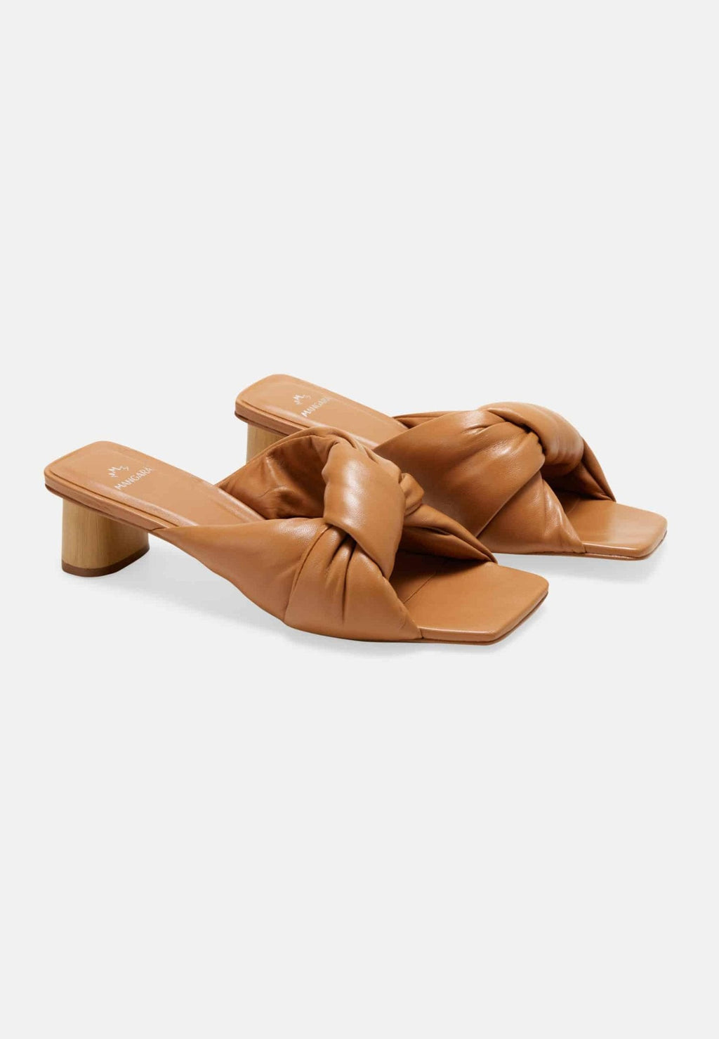 Tan Leather Mules Caroba – Women’s 4 cm Cylindrical Block Heel Slip-On Sandals