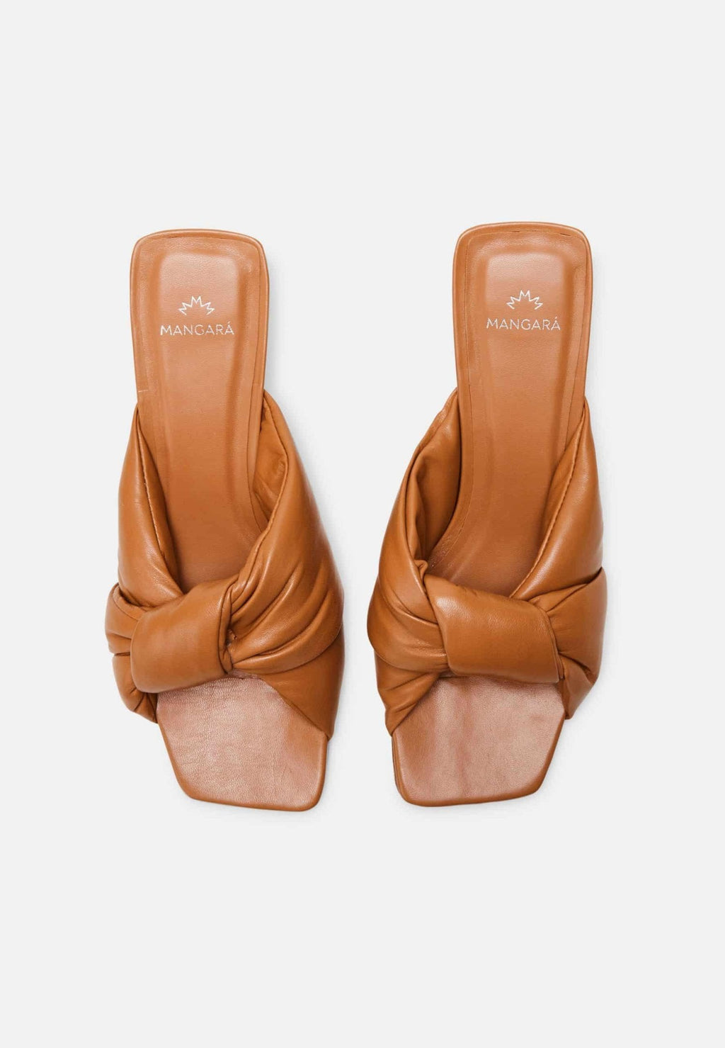 Tan Leather Mules Caroba – Women’s 4 cm Cylindrical Block Heel Slip-On Sandals
