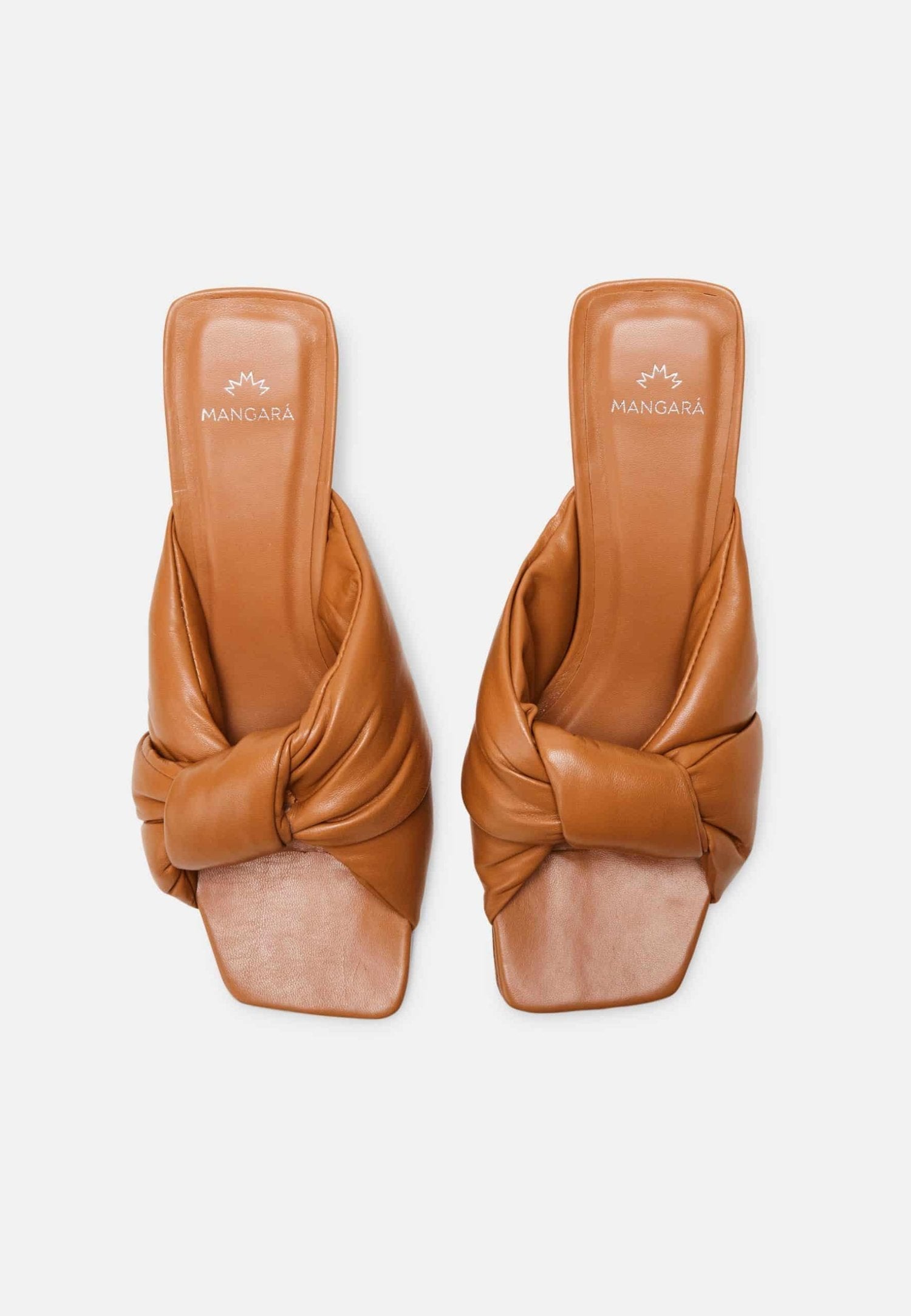 Tan Leather Mules Caroba – Women’s 4 cm Cylindrical Block Heel Slip-On Sandals