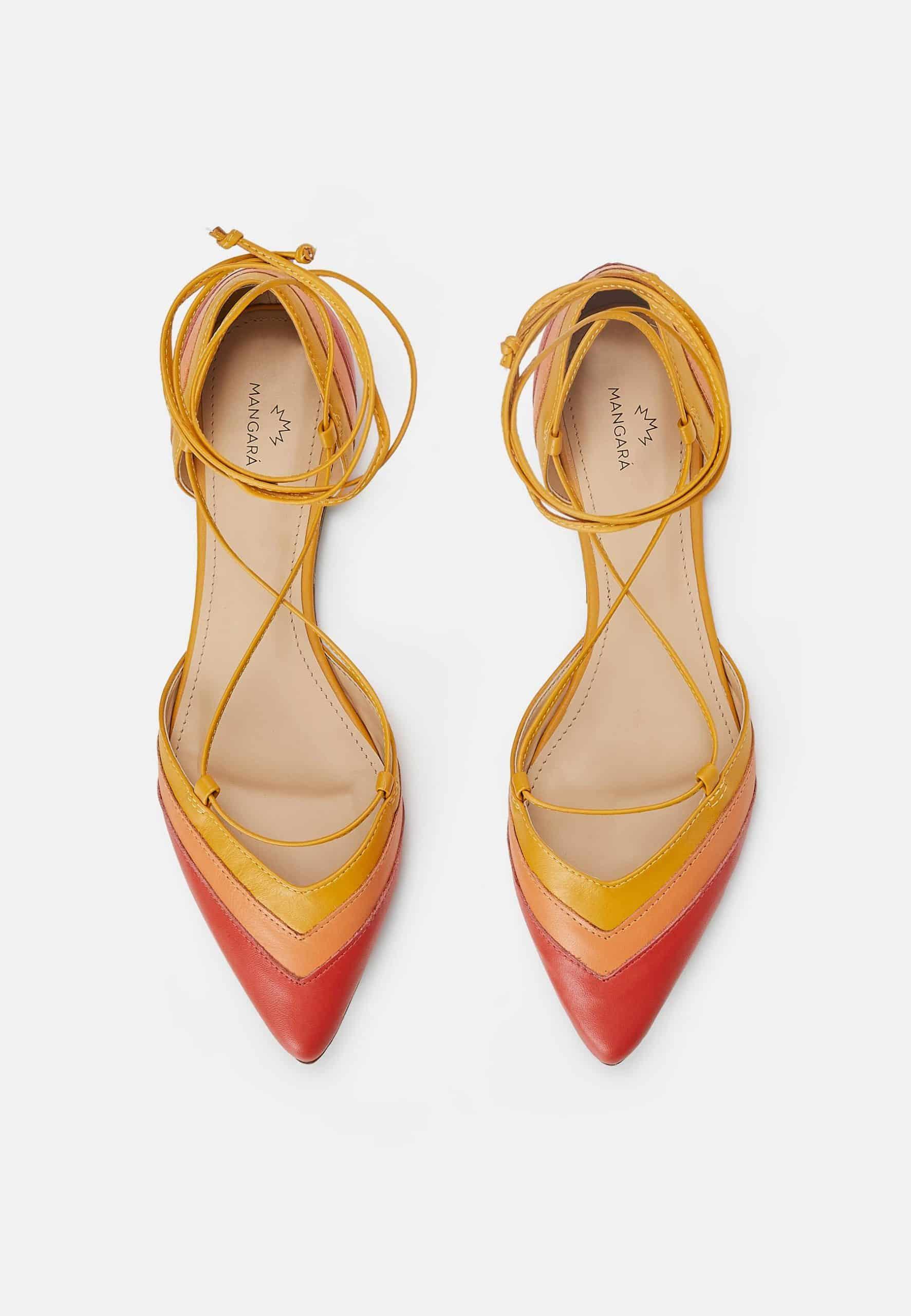 Orange Calf Leather Sandals Cereja – Women’s Summer Flat Tie-Up Shoes