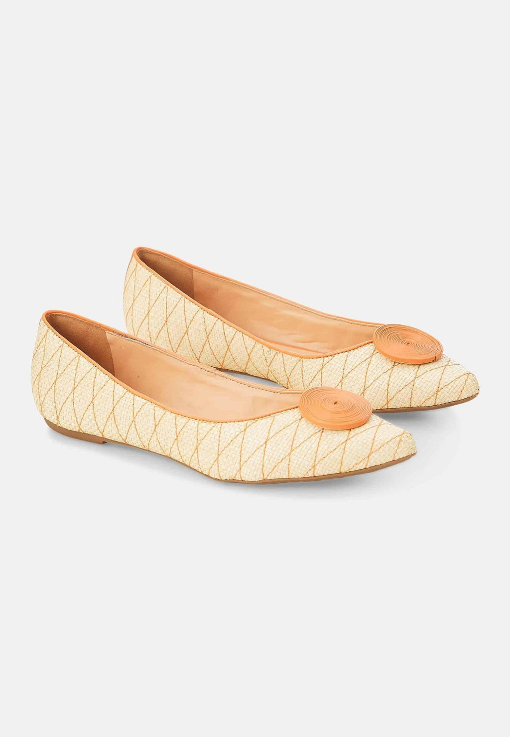 Beige Raffia Ballerina Flats with Textured Detail – Women’s Summer Shoes