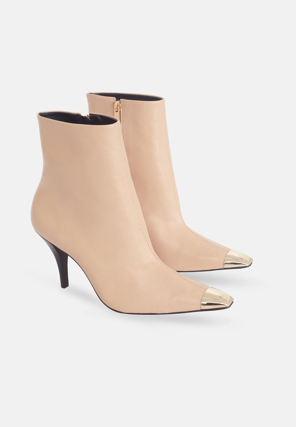 Beige Calf Leather Ankle Boots Inga – 8.7cm Heeled Pointed-Toe