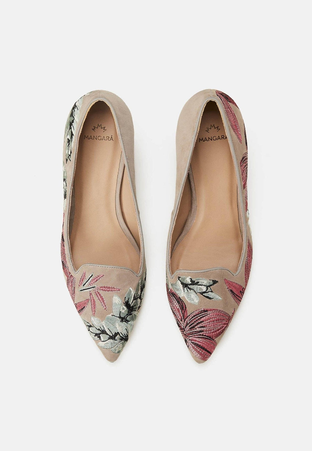 Gray Suede Embroidered Pumps – Kitten Heel Style