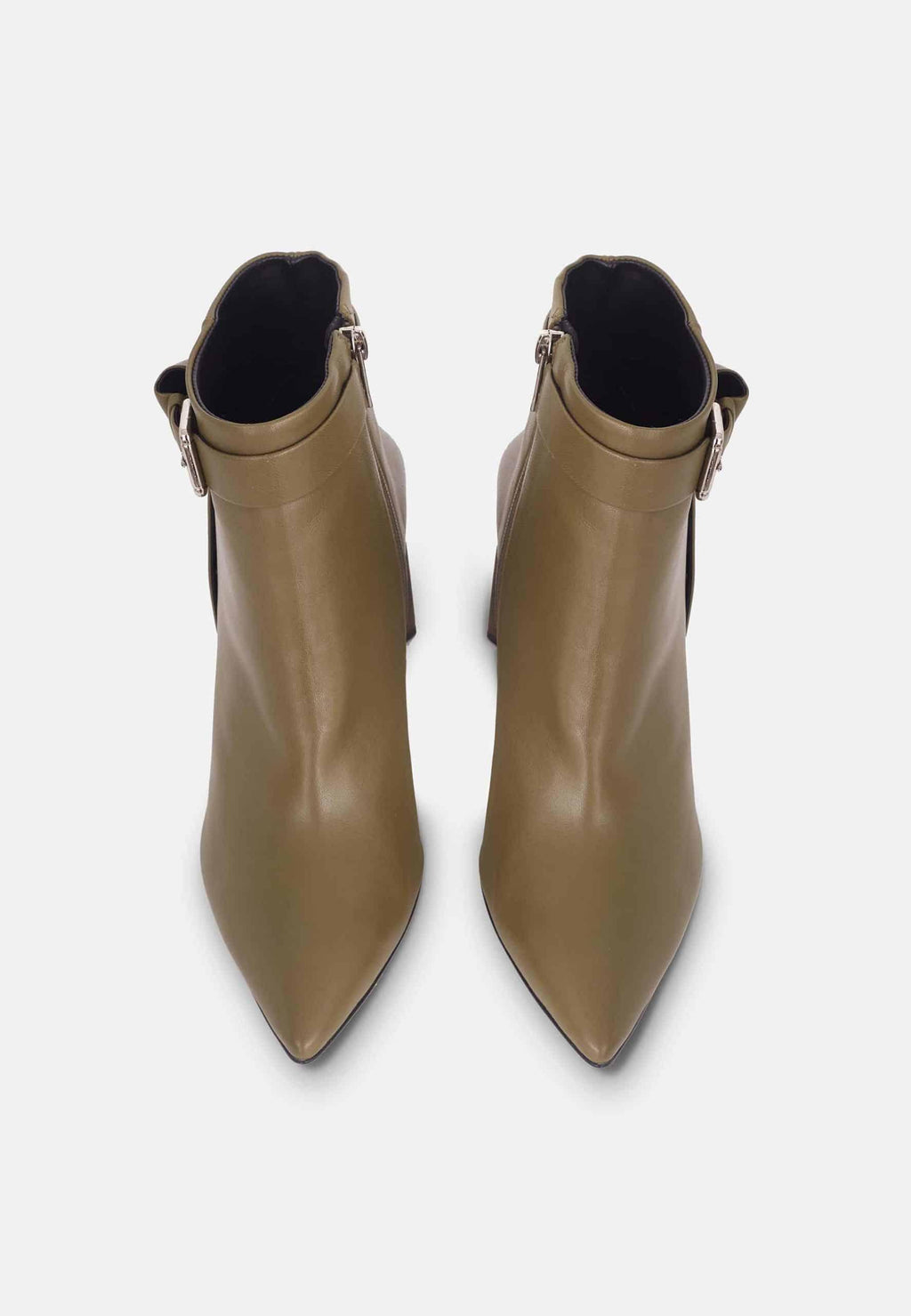 Salvia Green Leather Heeled Ankle Boots – Pointed Toe Elegant Design
