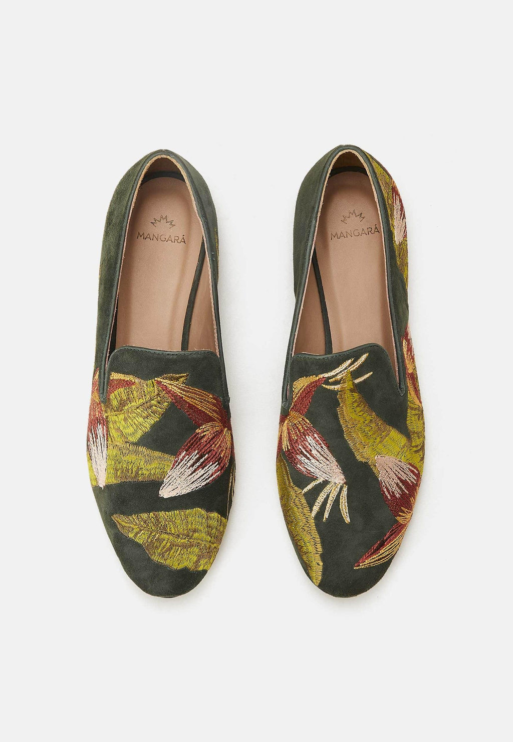 Green Suede Embroidered Loafers – Elegant Women’s Flat Shoes