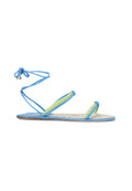 Blue Leather Lace-Up Sandals – Handcrafted with Natural Raffia Insole