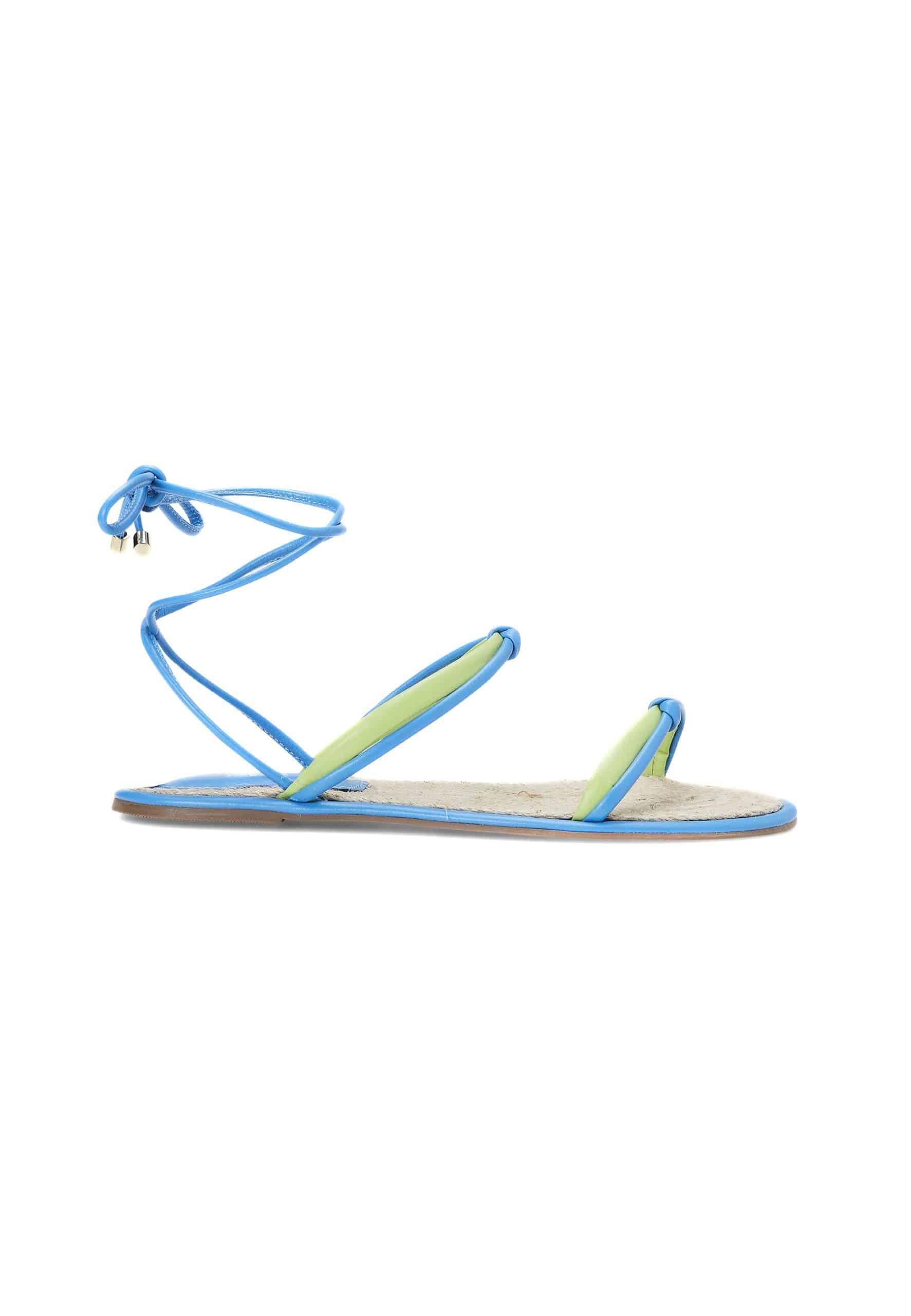 Blue Leather Lace-Up Sandals – Handcrafted with Natural Raffia Insole