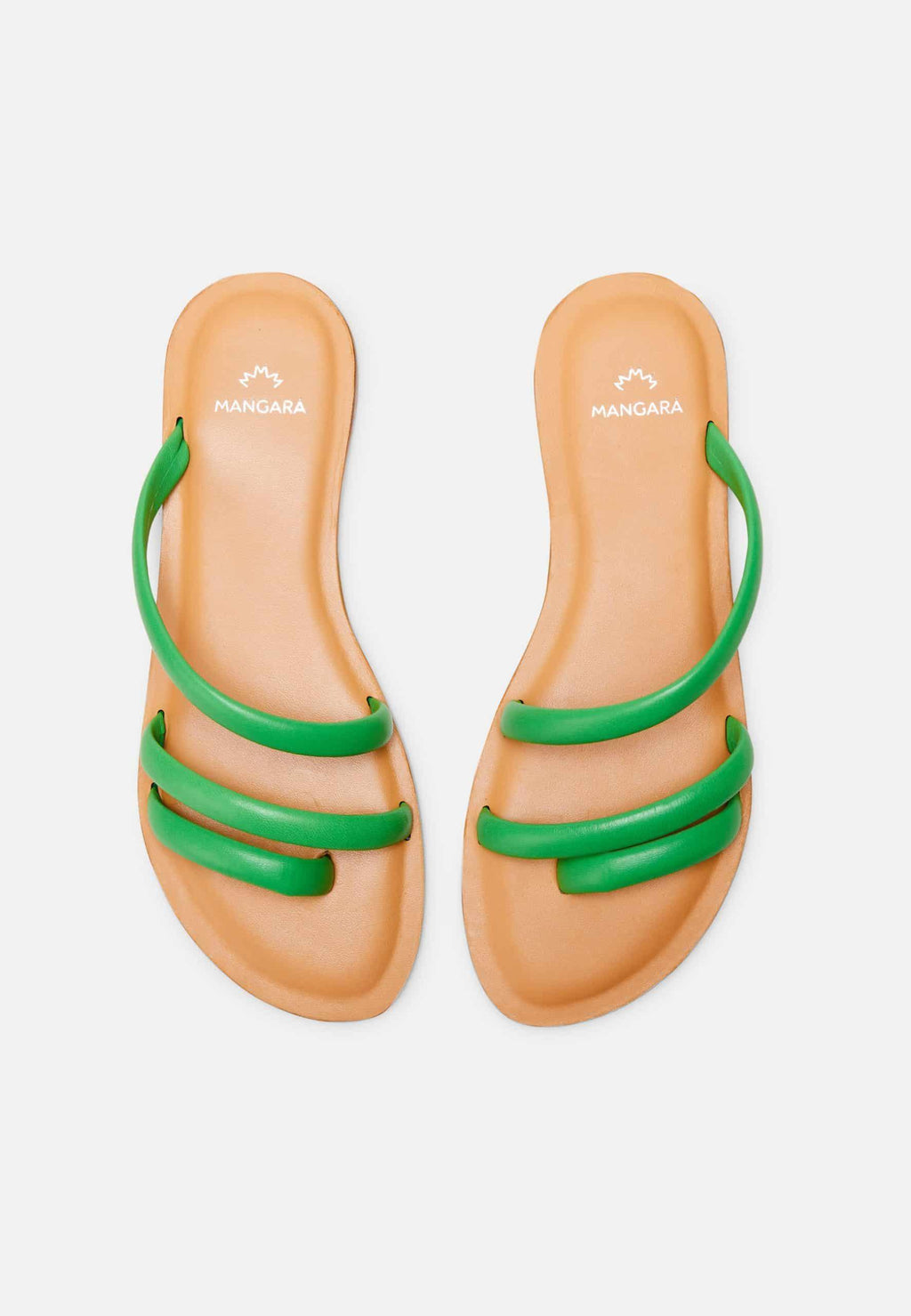 Green Calf Leather Flat Sandals – Women’s Minimalist Three-Strap Slides