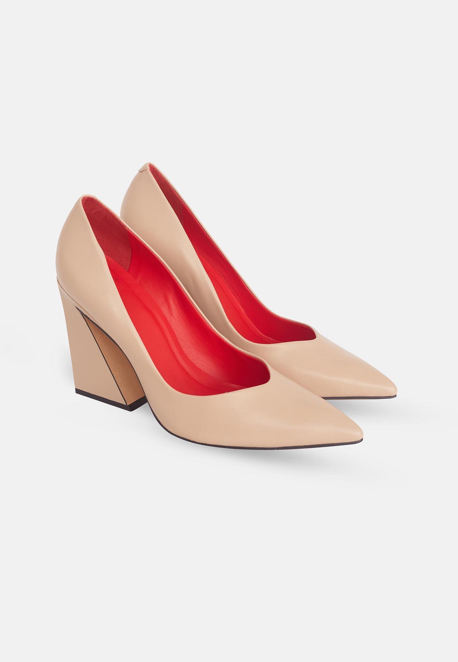 Beige Leather Pumps Maraca – Women’s 10 cm Geometric Block Heel Shoes