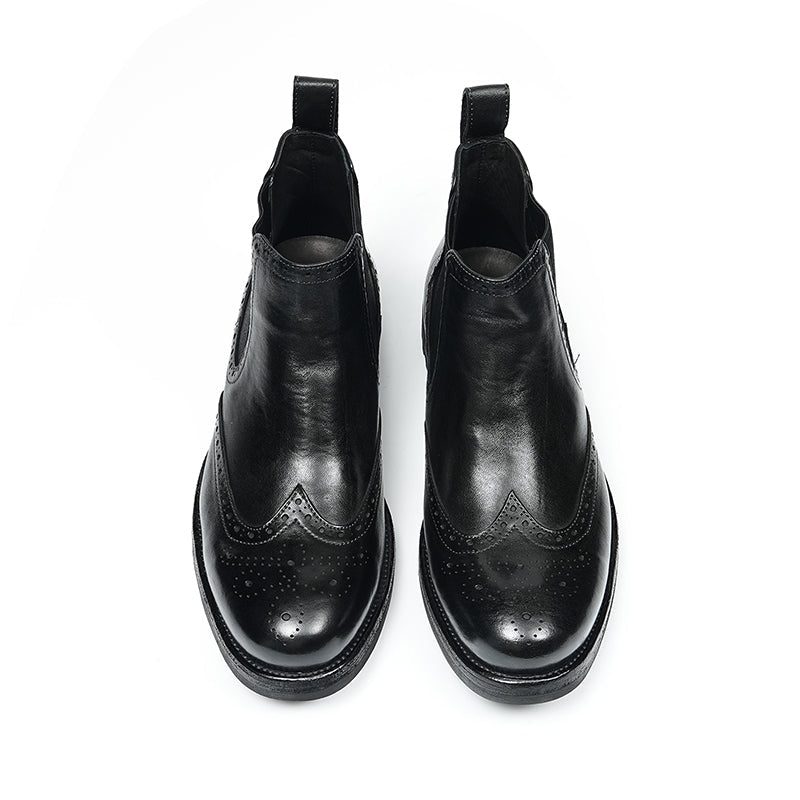 Men’s Chelsea Boots with Wingtip Brogue Detailing and Rugged Soles