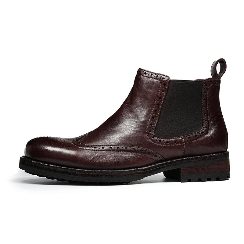 Men’s Chelsea Boots with Wingtip Brogue Detailing and Rugged Soles