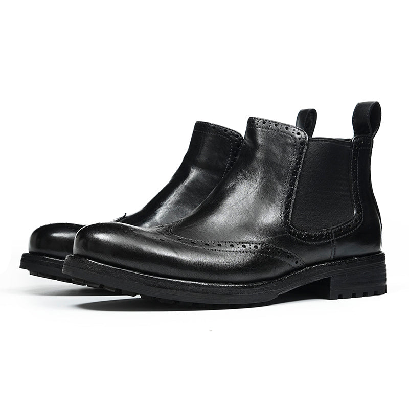 Men’s Chelsea Boots with Wingtip Brogue Detailing and Rugged Soles