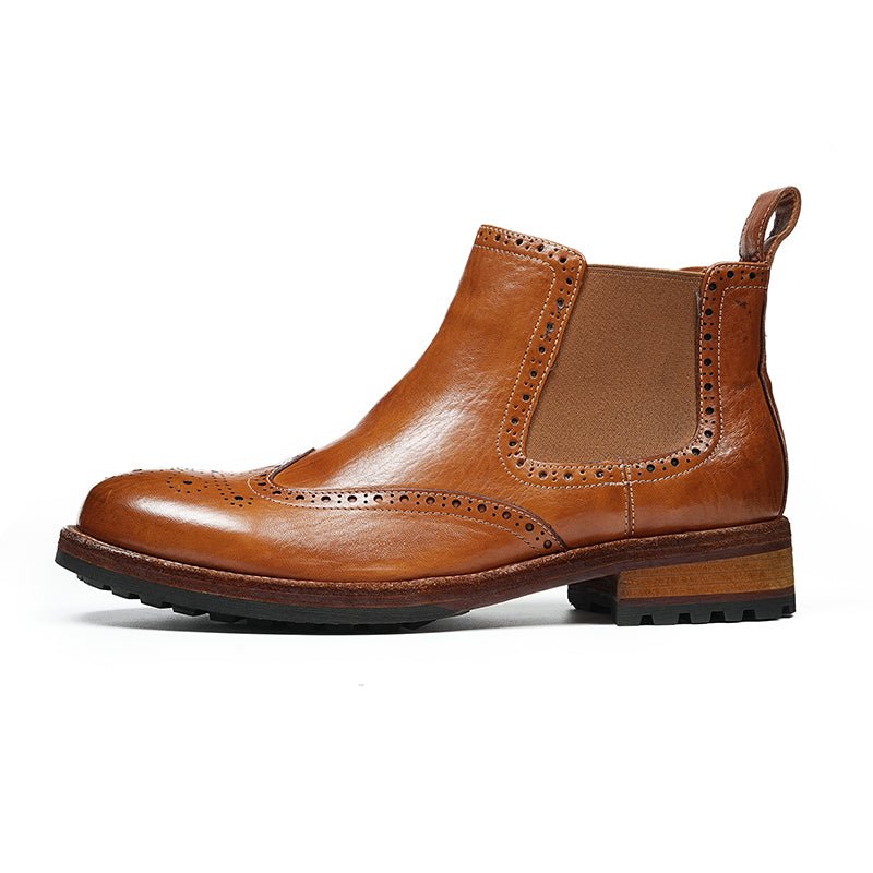 Men’s Chelsea Boots with Wingtip Brogue Detailing and Rugged Soles