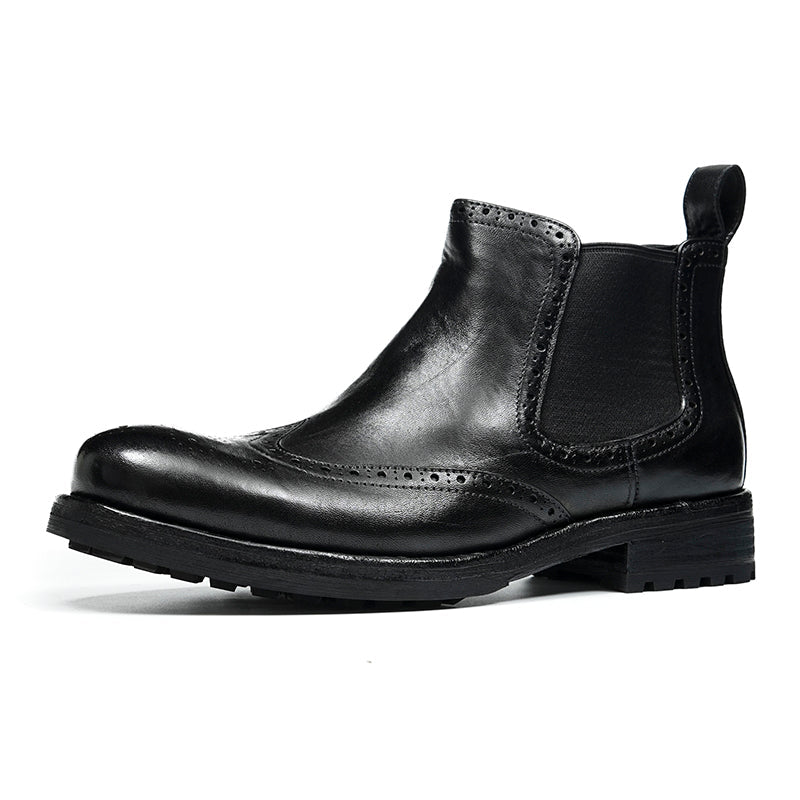 Men’s Chelsea Boots with Wingtip Brogue Detailing and Rugged Soles