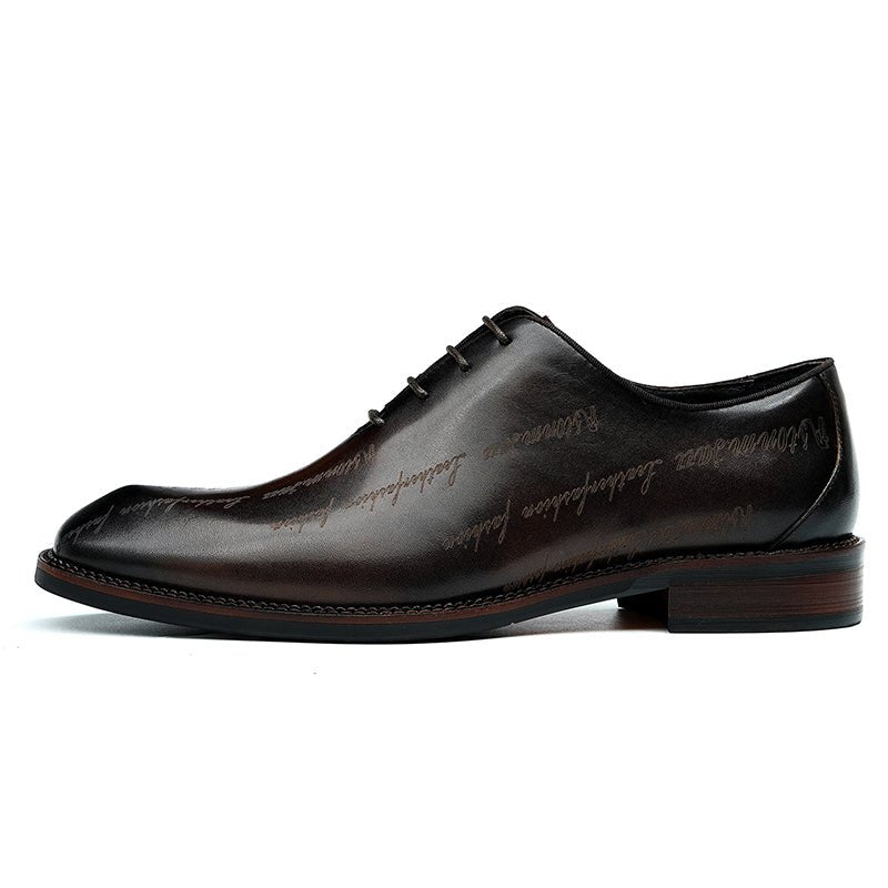 Men’s Elite Leather Oxford Lace Up Shoes with Artistic Scritto Finish