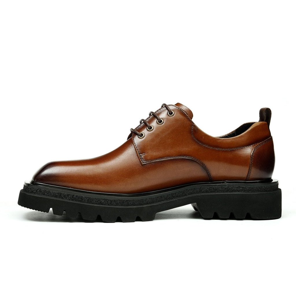 Men’s Glossy Square Toe Polished Calf Leather Lace Up Shoes
