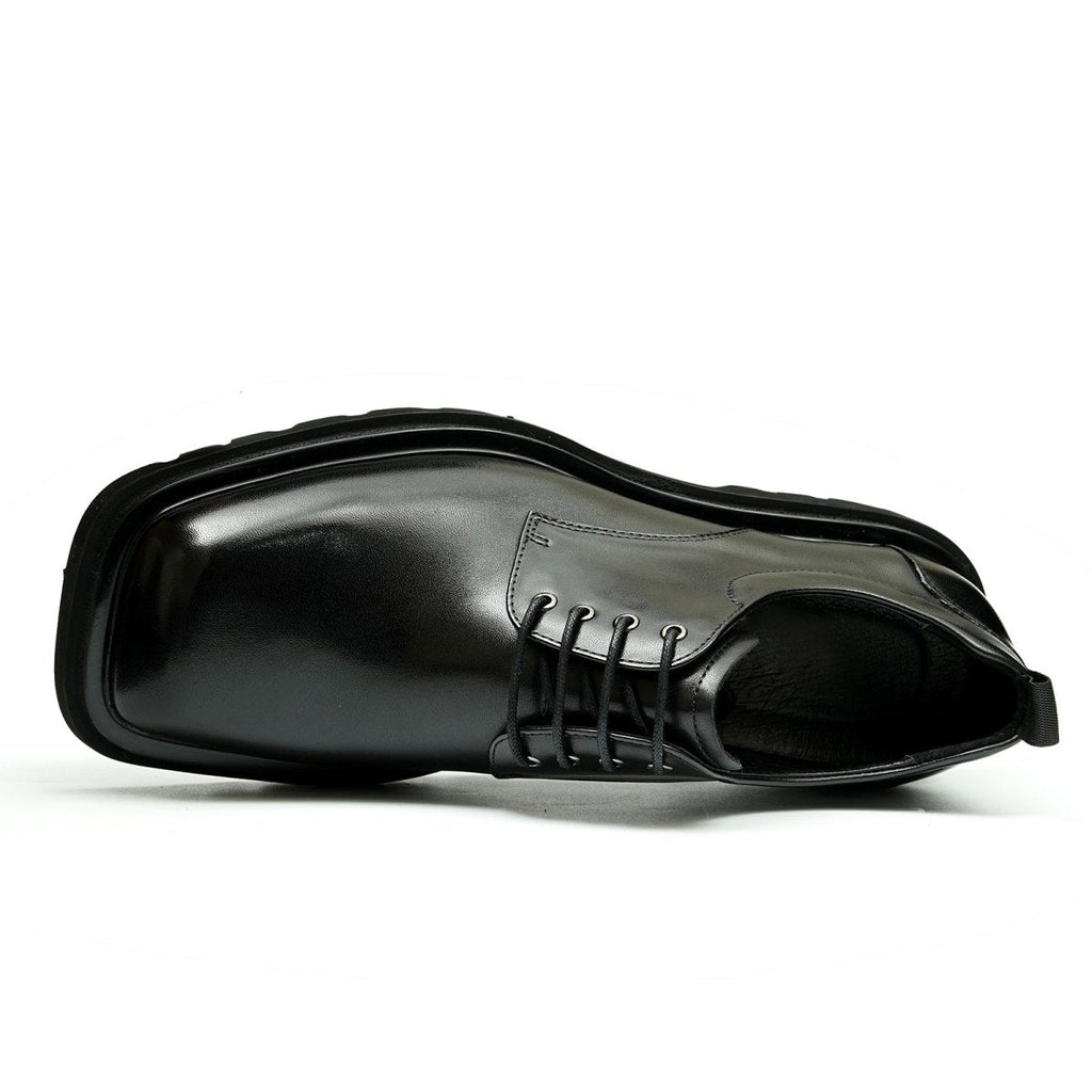 Men’s Glossy Square Toe Polished Calf Leather Lace Up Shoes