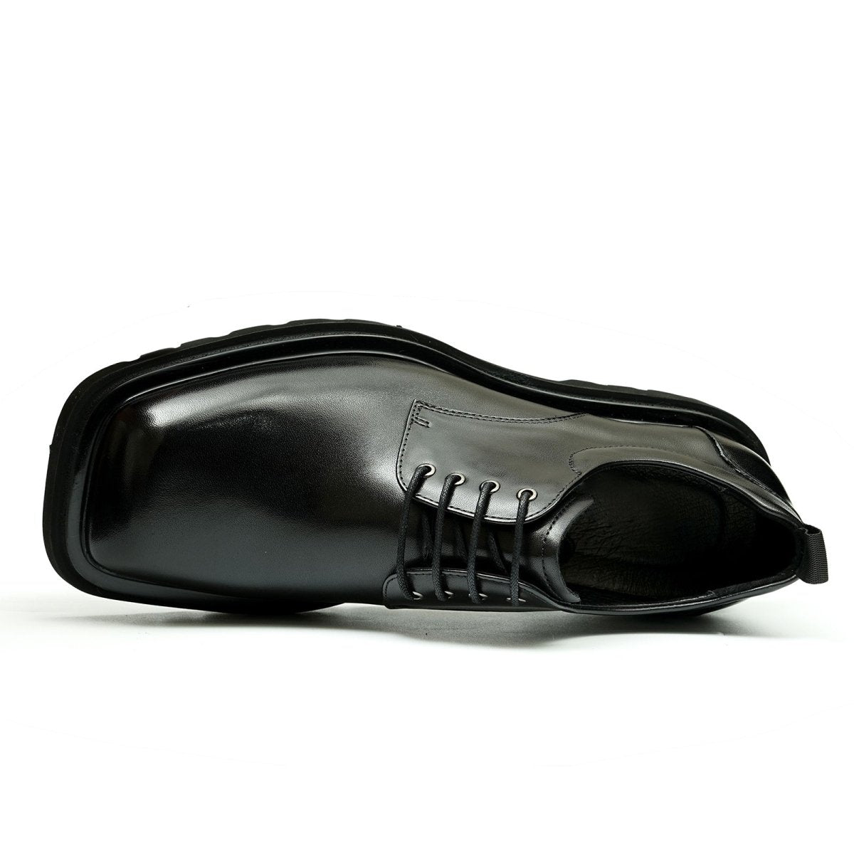 Men’s Glossy Square Toe Polished Calf Leather Lace Up Shoes