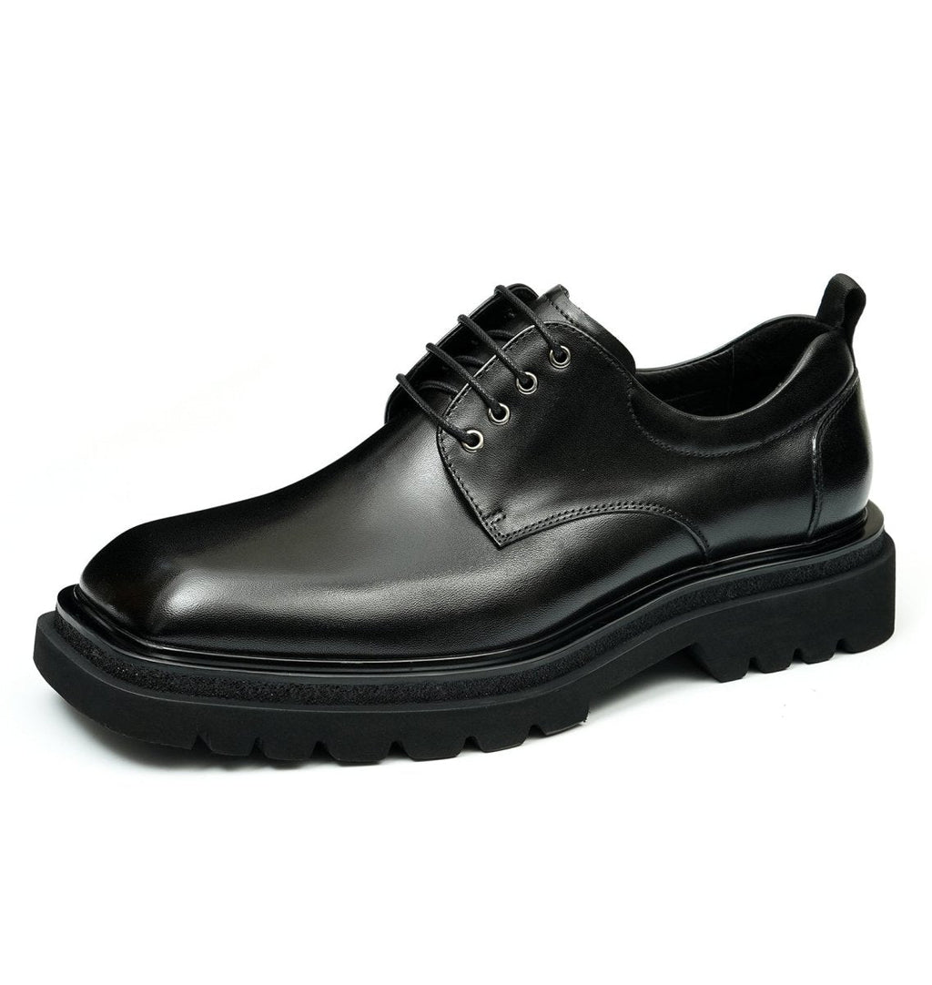 Men’s Glossy Square Toe Polished Calf Leather Lace Up Shoes