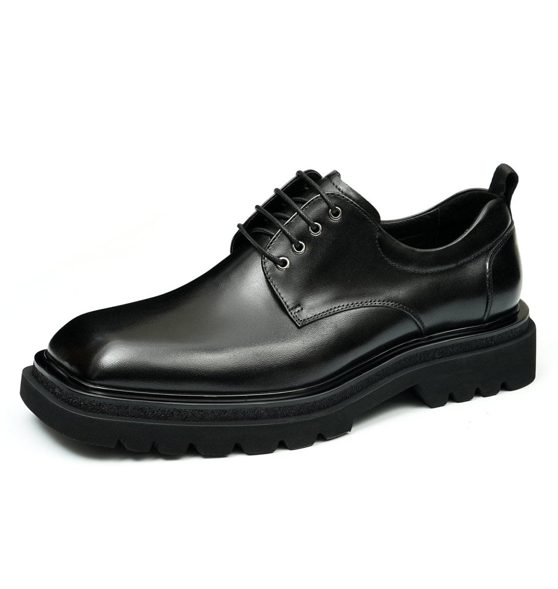 Men’s Glossy Square Toe Polished Calf Leather Lace Up Shoes