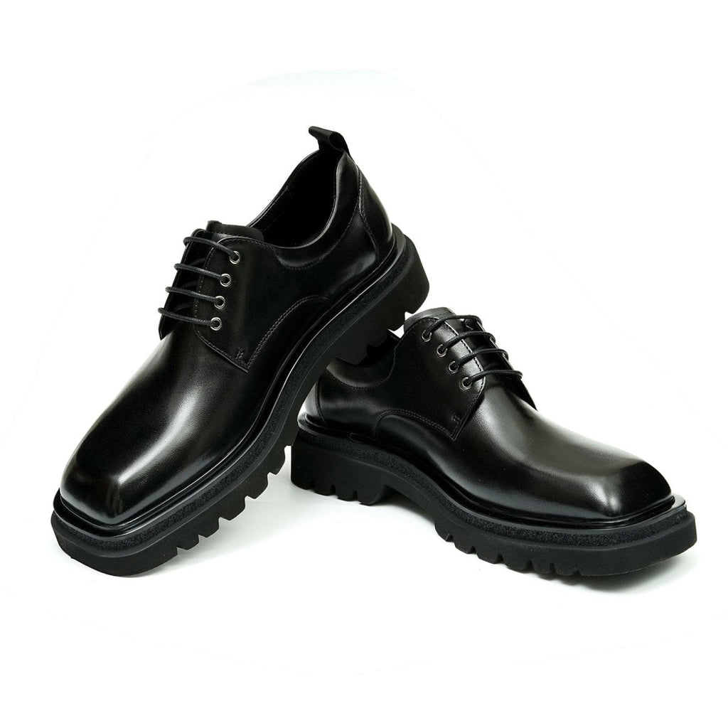 Men’s Glossy Square Toe Polished Calf Leather Lace Up Shoes
