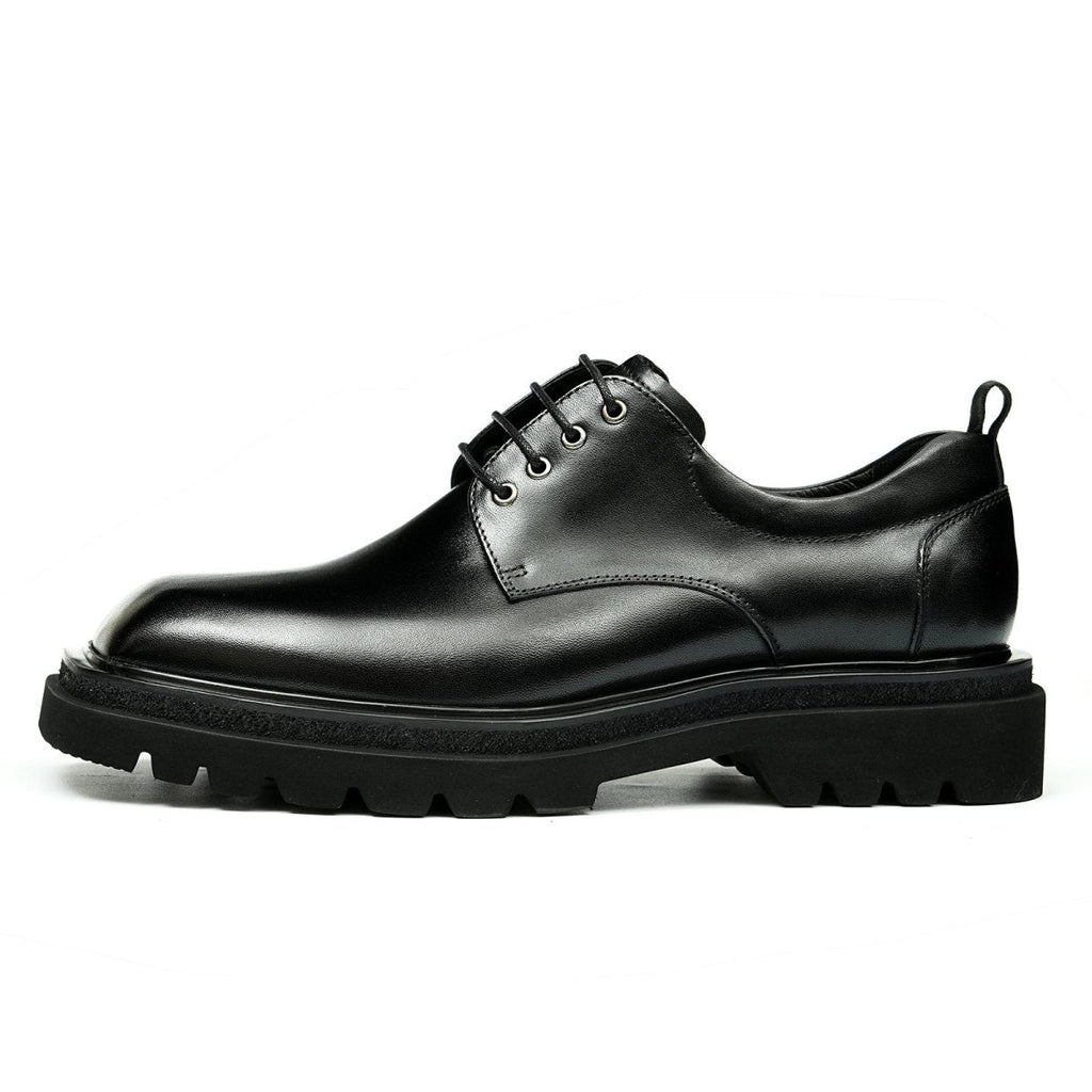 Men’s Glossy Square Toe Polished Calf Leather Lace Up Shoes