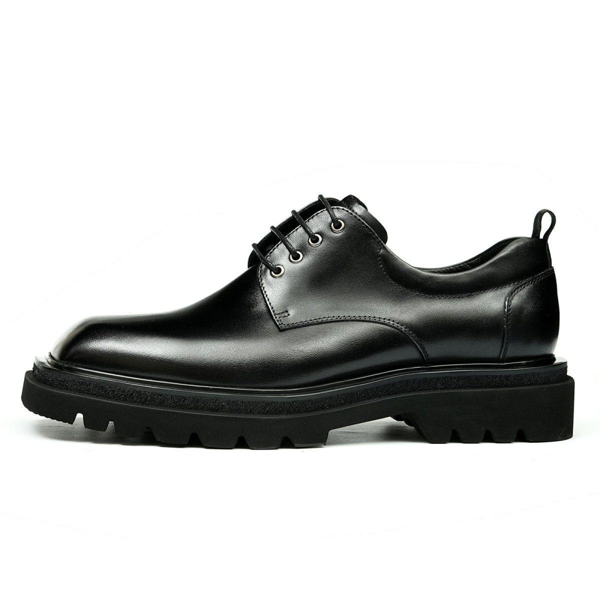 Men’s Glossy Square Toe Polished Calf Leather Lace Up Shoes
