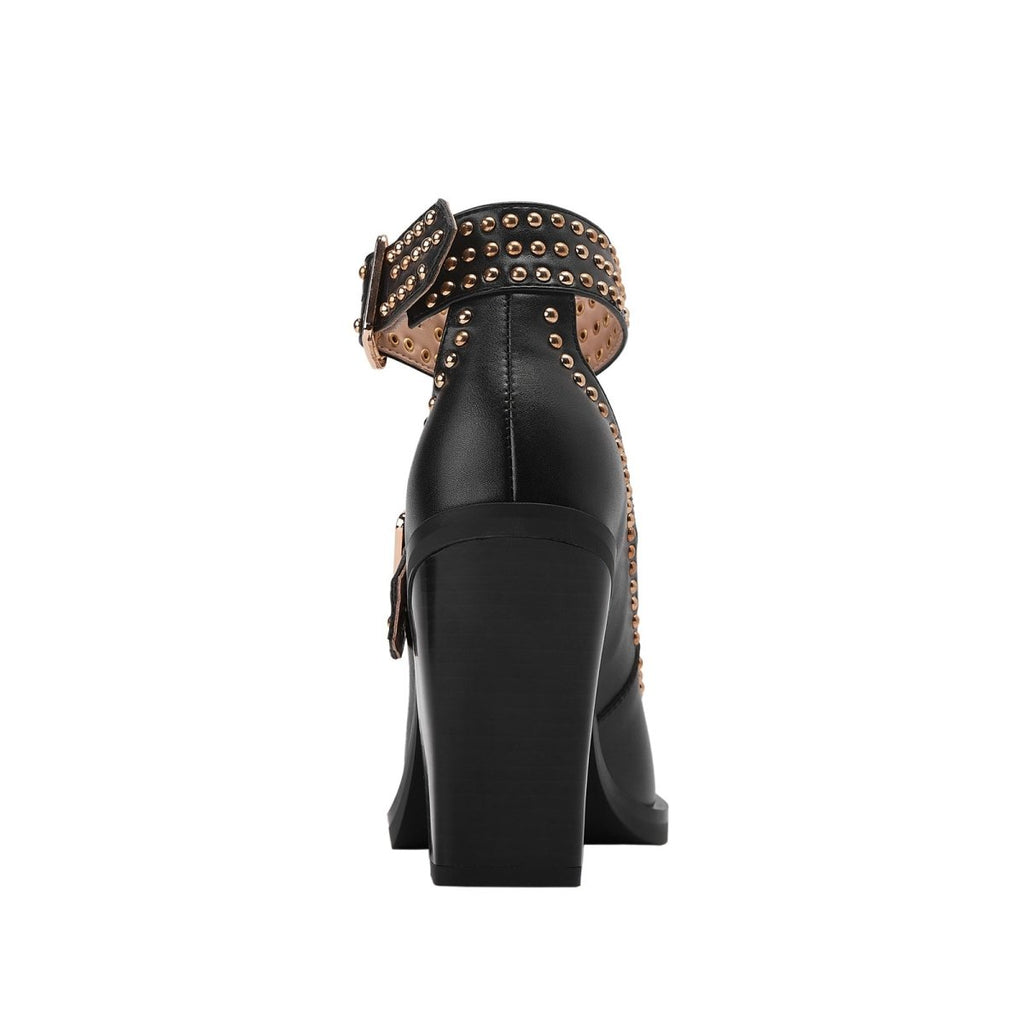 Metallic Rivets Black Double Buckle Mary Jane Pumps