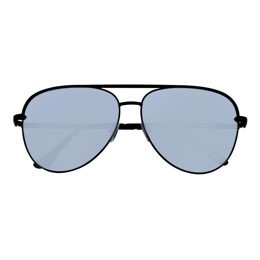 KEY - Oversize Large Flat Lens Metal Aviator Sunglasses Black Silver Mirror