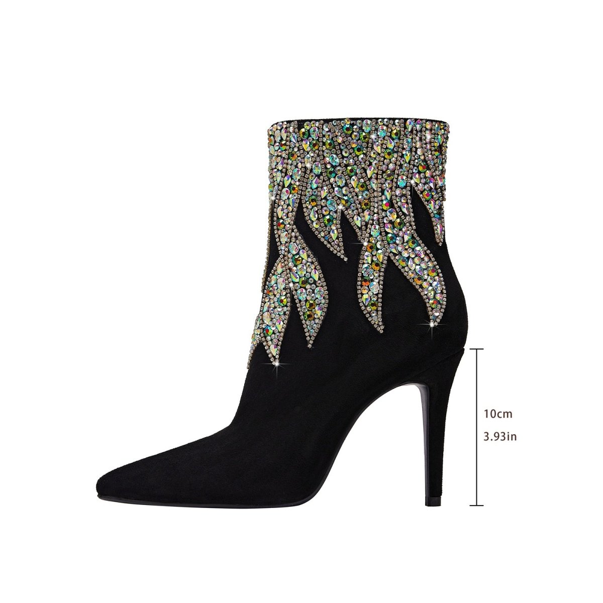Multi Color Gem Encrusted Flame Black Ankle Boots