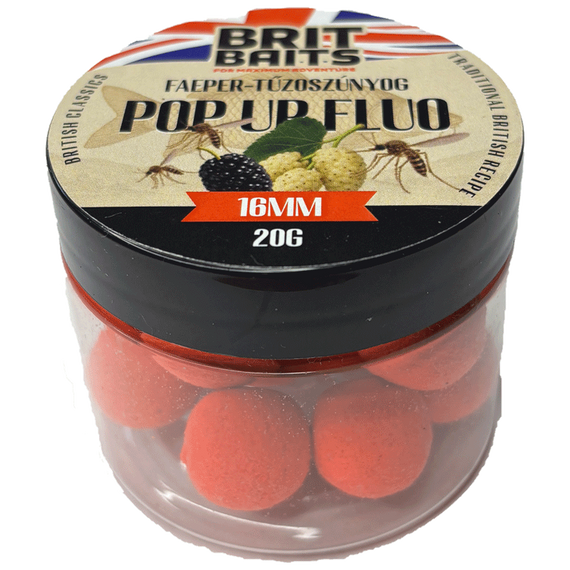 BritBaits Pop Up Fluo Boilies 16mm, Raspberry–Bloodworm, Floating Carp Bait for Rigs and Hair Rigs