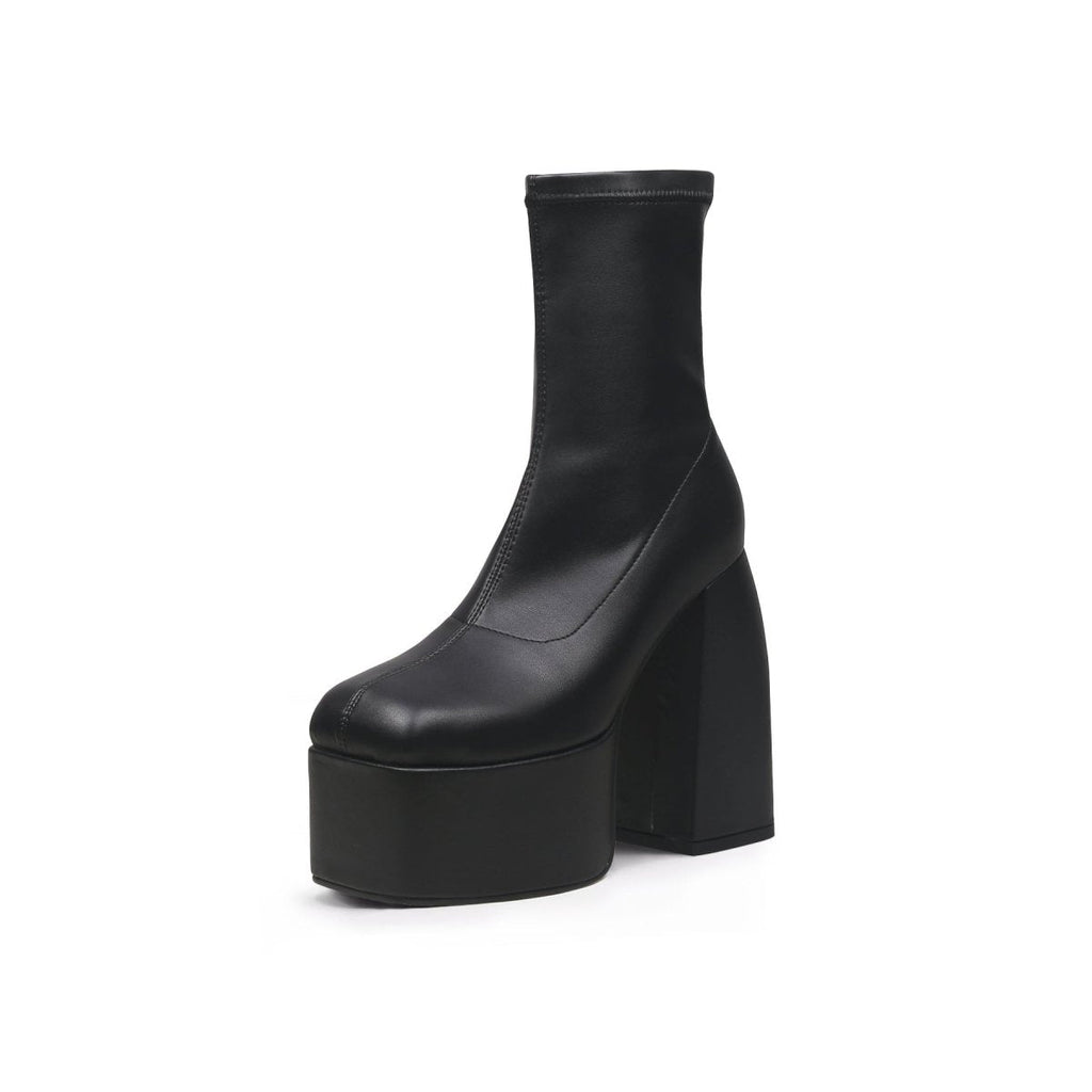 Rising Black Leather Platform Boots