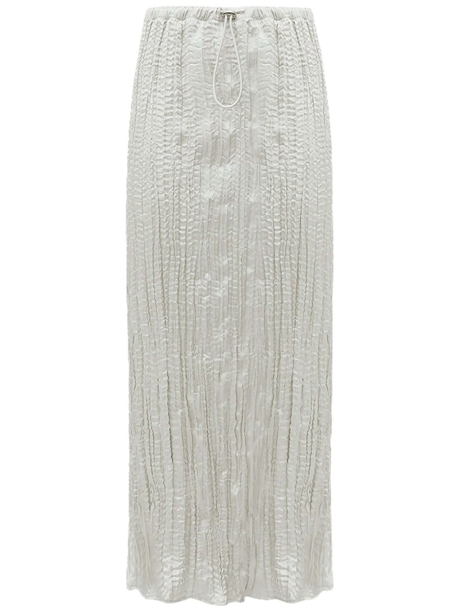 Satin Champagne Pleated Flowing A-Line Skirt