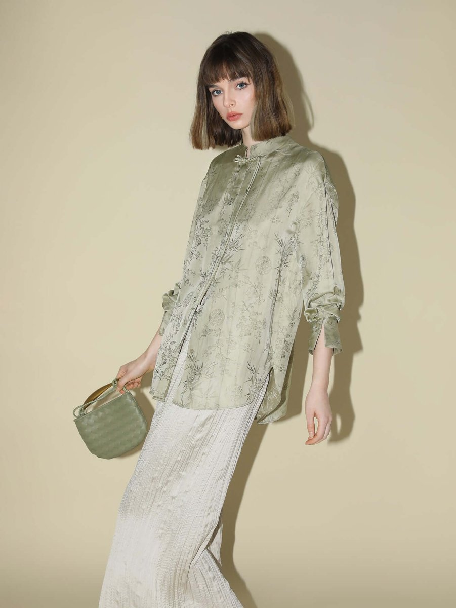 Satin Champagne Pleated Flowing A-Line Skirt
