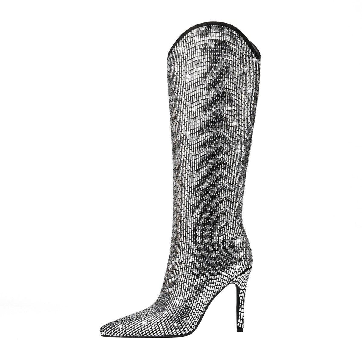 Silver Encrusted Metallic Knee High Boots