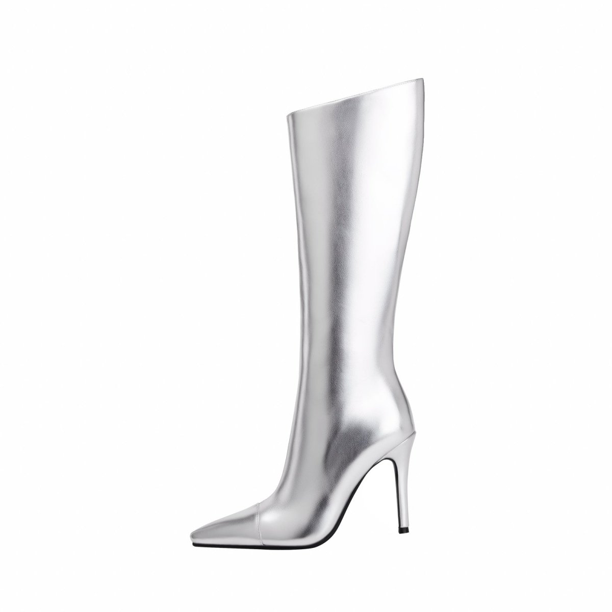 Sleek Silver Metallic Pointed Knee High Boots