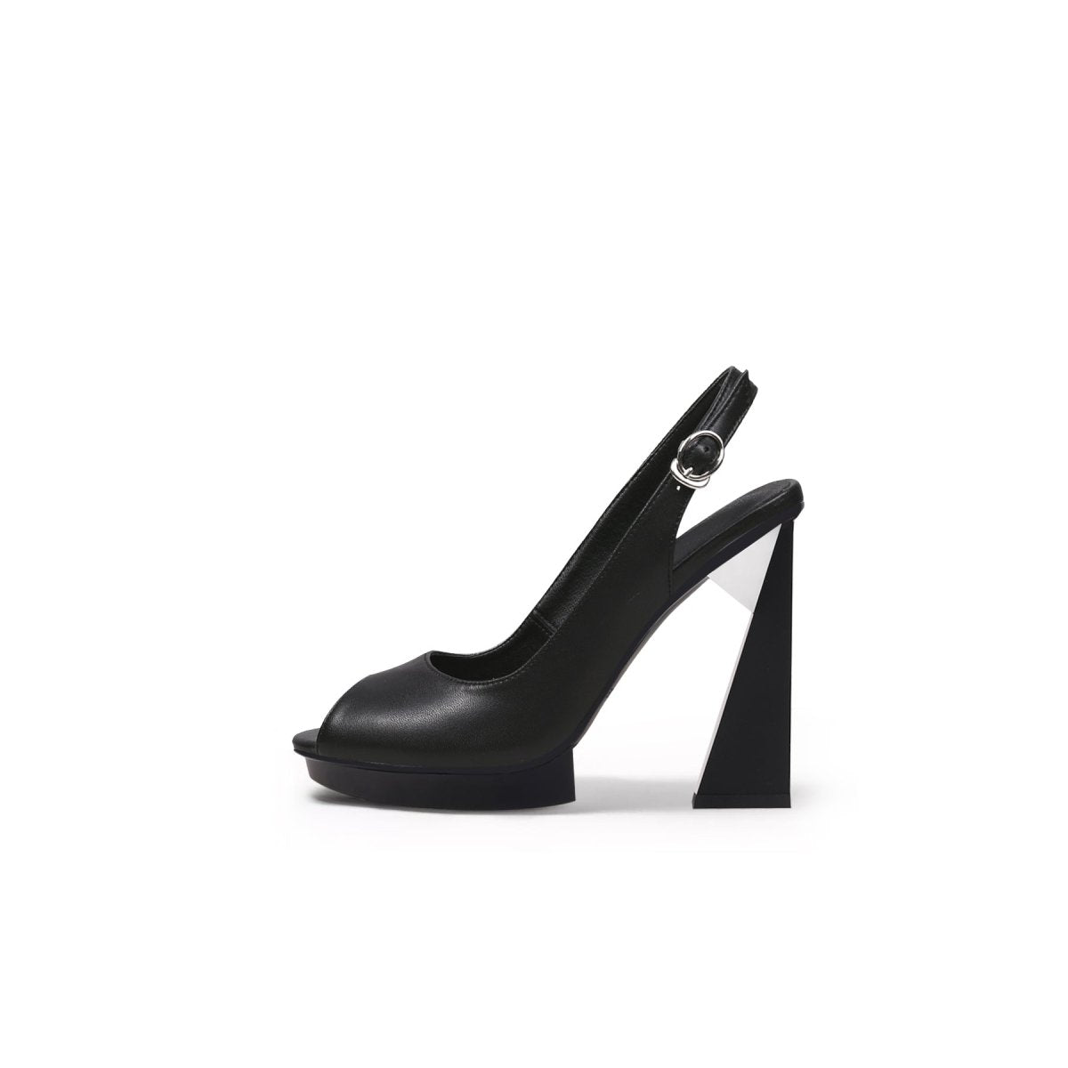 Open-Toe Slingback Geometric Skyscraper Heels