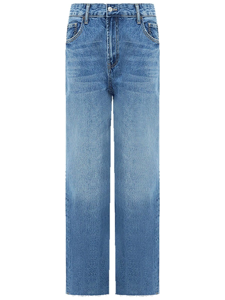 Stone Washed Straight Leg Blue Jeans