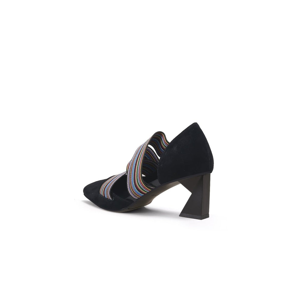 Striped Ribbon-Trim Pointed Toe Pumps