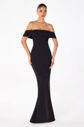 Off-Shoulder Long Evening Dress with Cap Sleeves – Red, Black, Blue CDT2011P