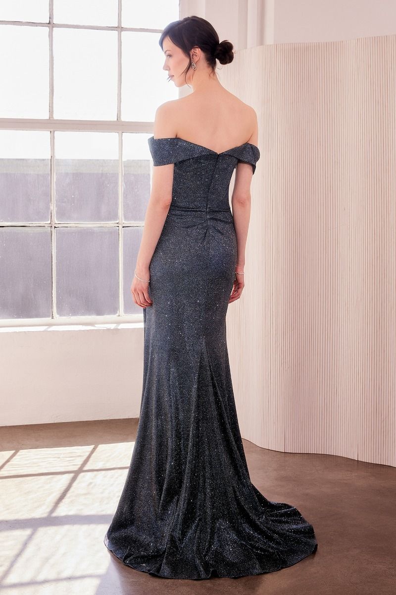 Romantic Off The Shoulder Sheath Gown w/ Leg Slit & Gathered Waistline CDT605