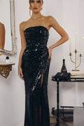 Strapless Sequin Prom Evening Gown Fitted Formal Dress with Draped Waist CDT724