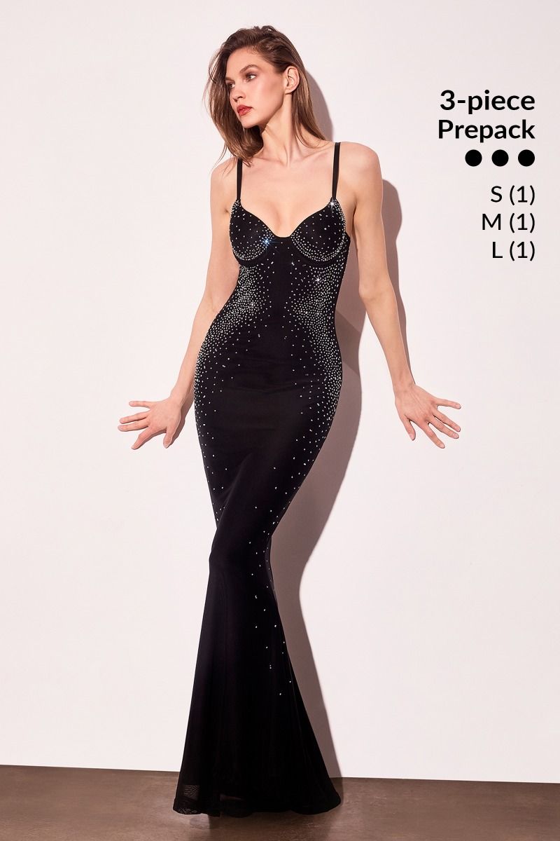 Rhinestone Mesh Mermaid Gown with Bustier Bodice and Spaghetti Straps  T904P