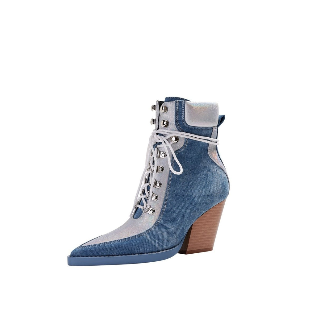 Texas Denim Lace Up Ankle Boots