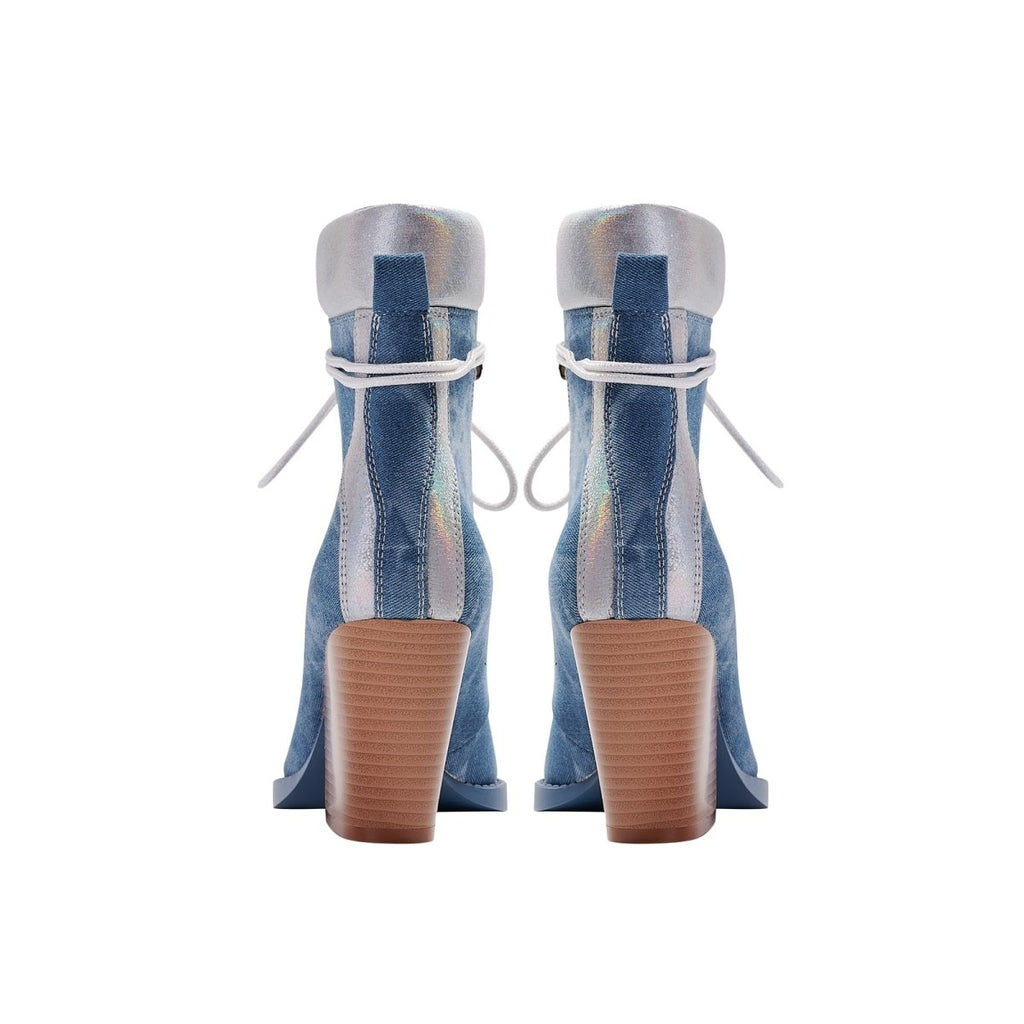 Texas Denim Lace Up Ankle Boots