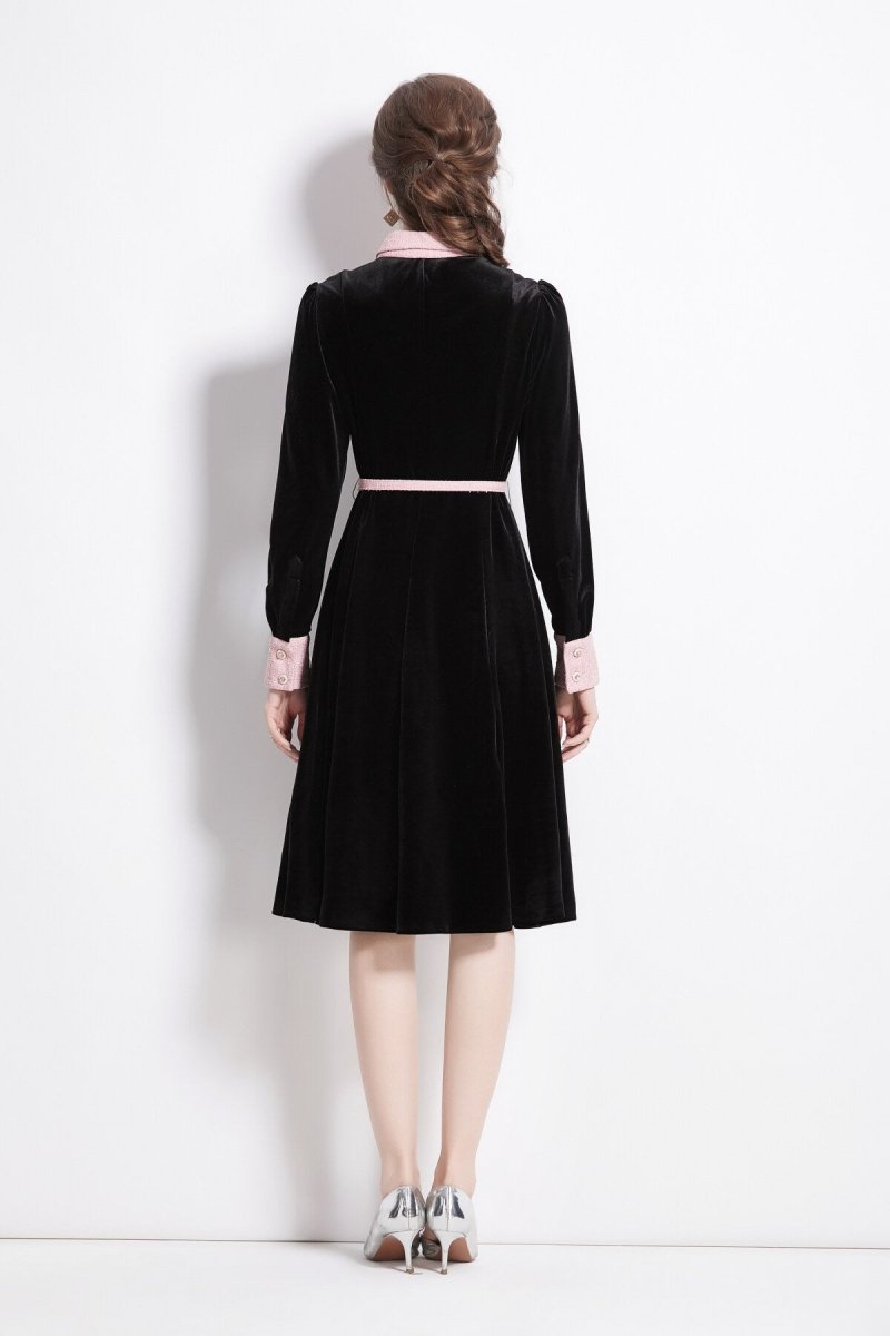 Velvet Slim Fit Black Polo Midi Dress