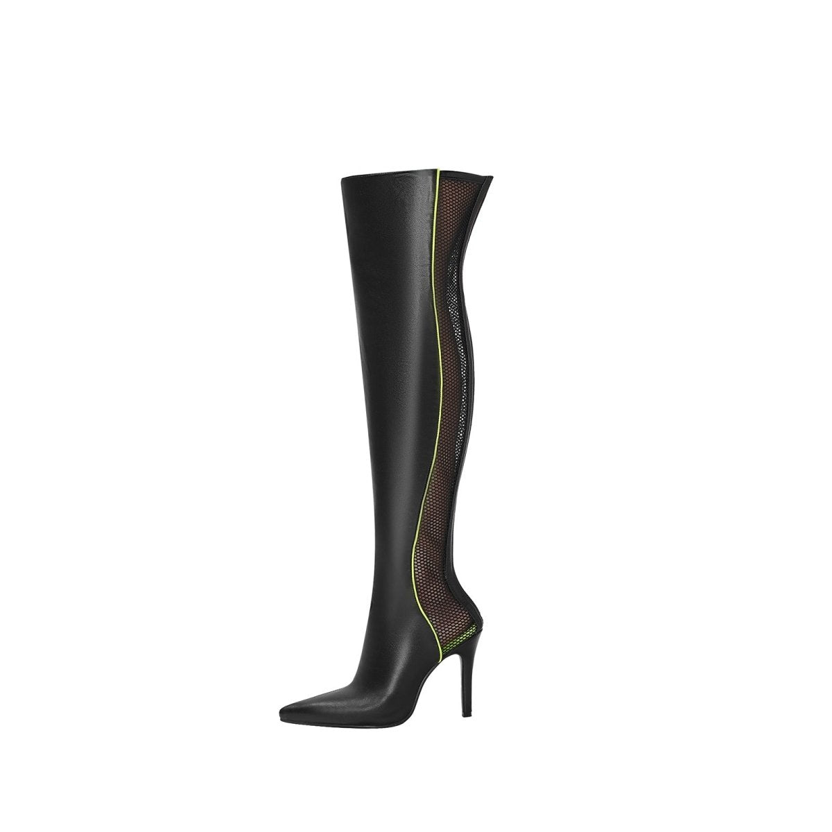 Wave Mesh Pointed Toe Leather Knee High Boots